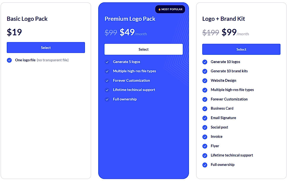 Pricing screenshot
