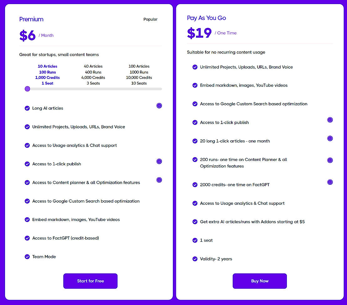 Pricing screenshot