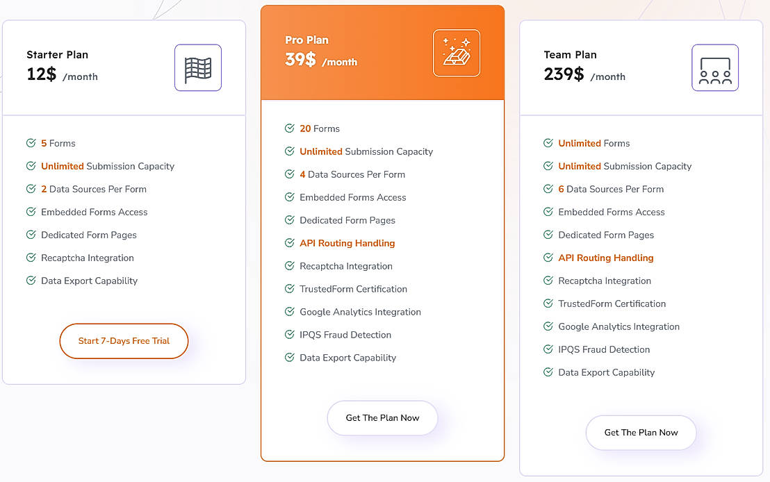 Pricing screenshot