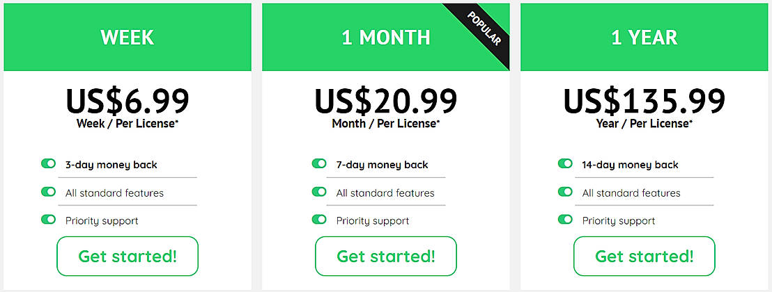 Pricing screenshot