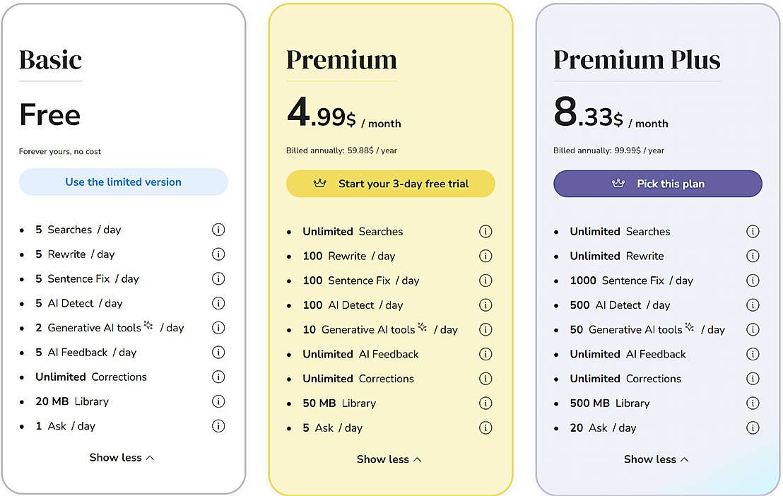 Pricing screenshot