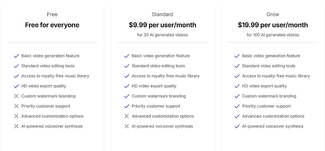 Pricing screenshot