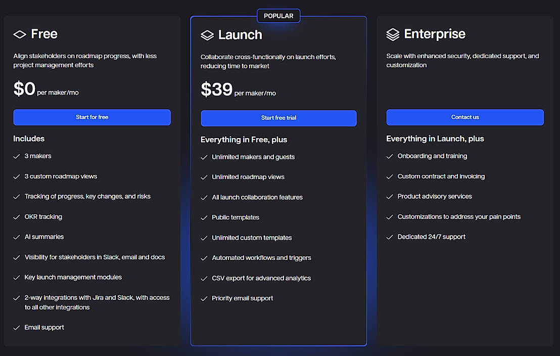 Pricing screenshot