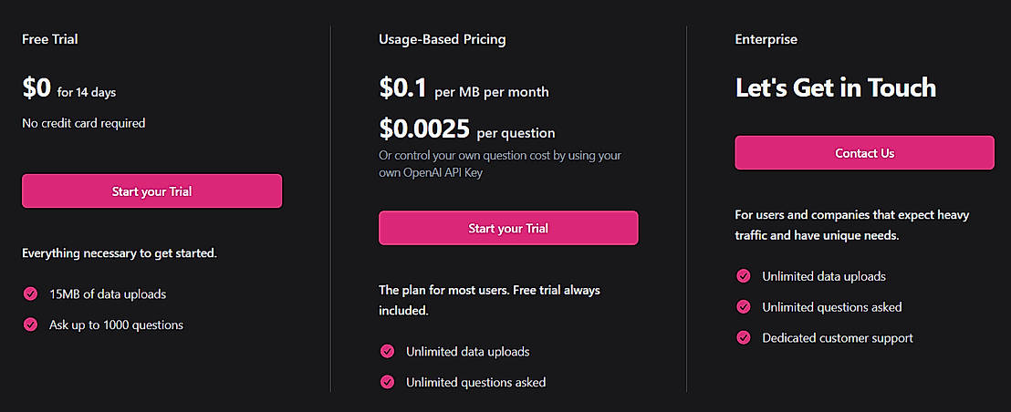 Pricing screenshot