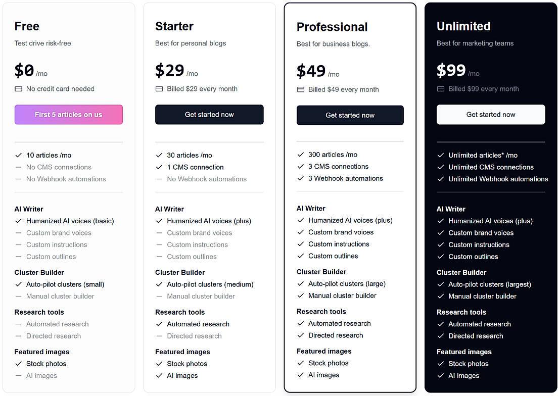 Pricing screenshot