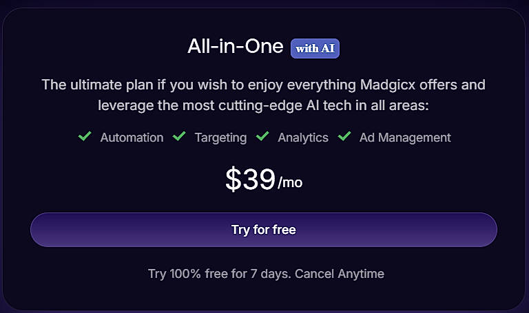 Pricing screenshot