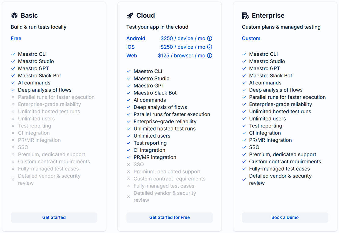 Pricing screenshot