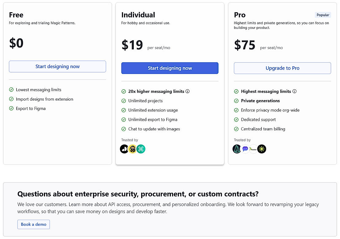 Pricing screenshot