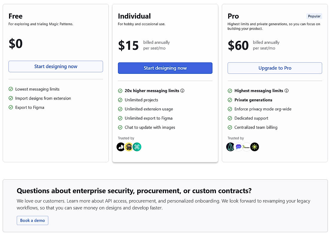 Pricing screenshot