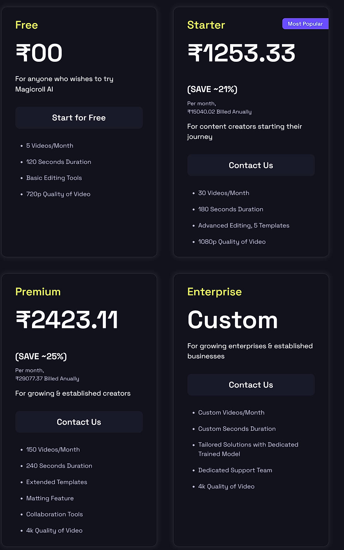 Pricing screenshot