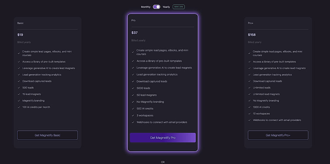 Pricing screenshot