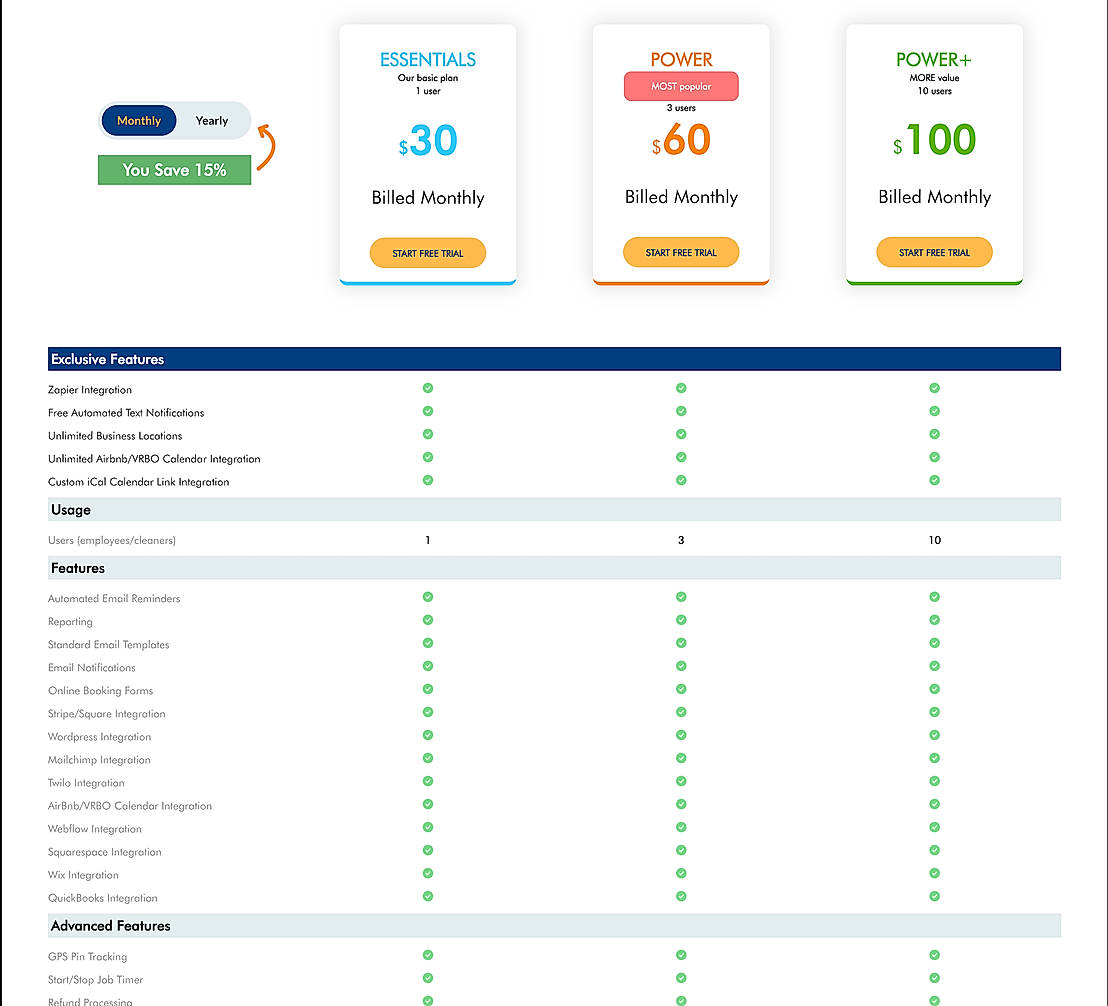 Pricing screenshot