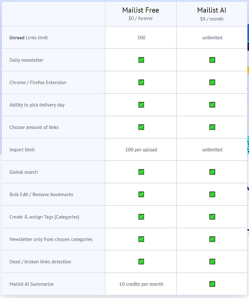 Pricing screenshot