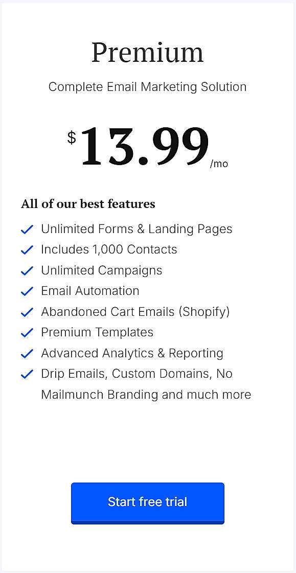 Pricing screenshot