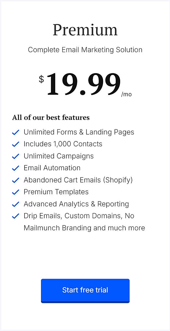 Pricing screenshot