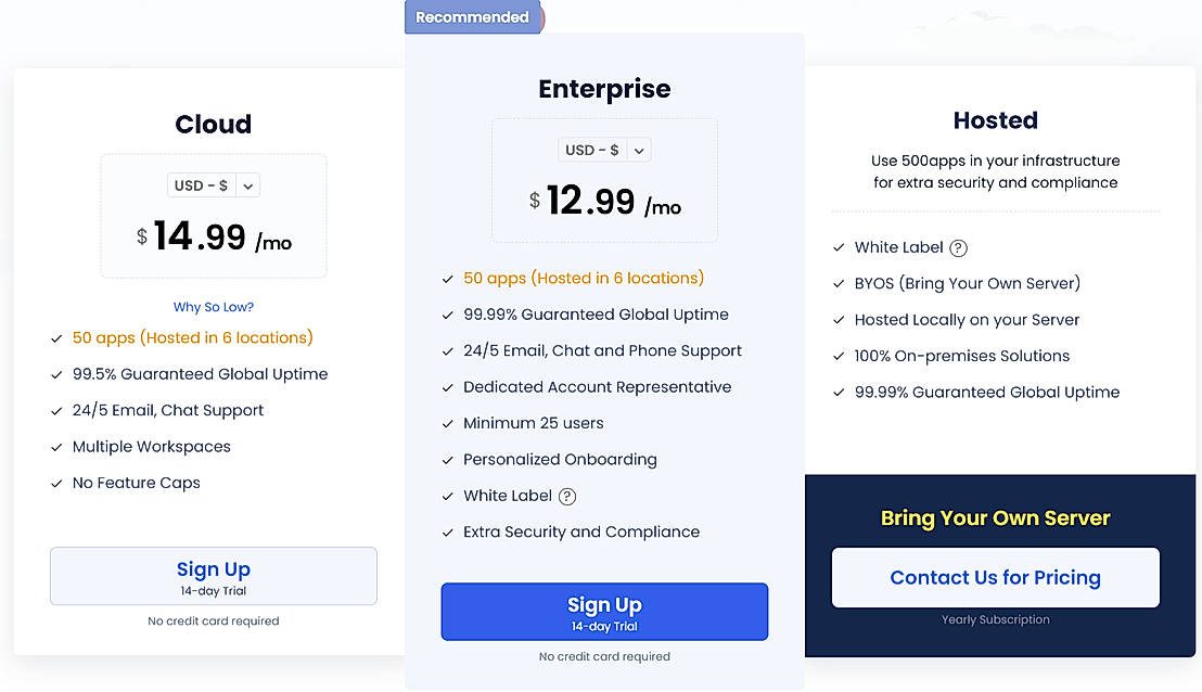 Pricing screenshot