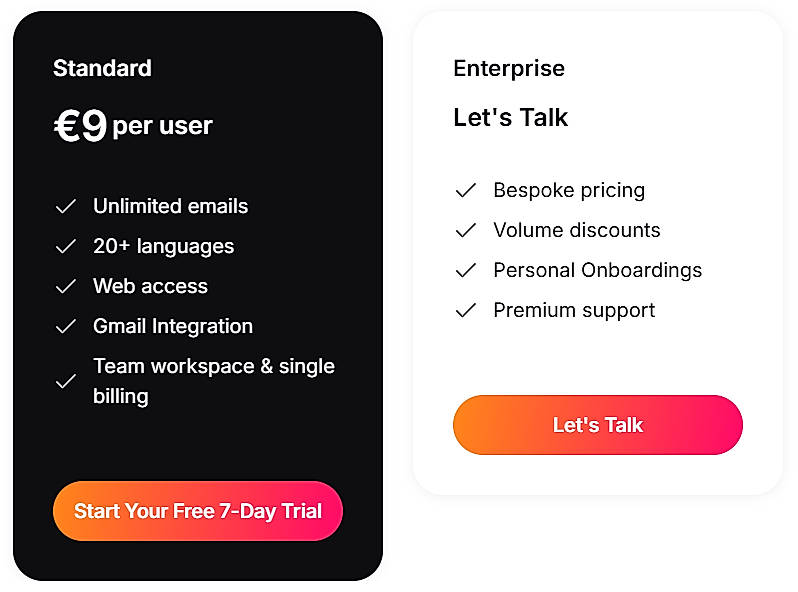 Pricing screenshot