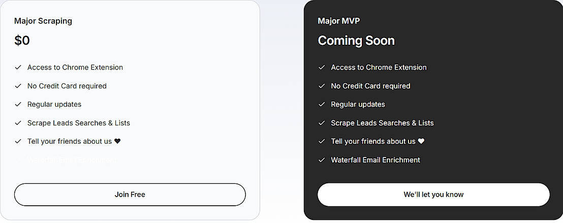 Pricing screenshot