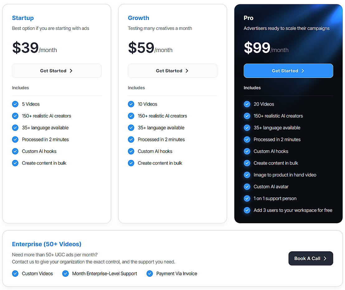 Pricing screenshot