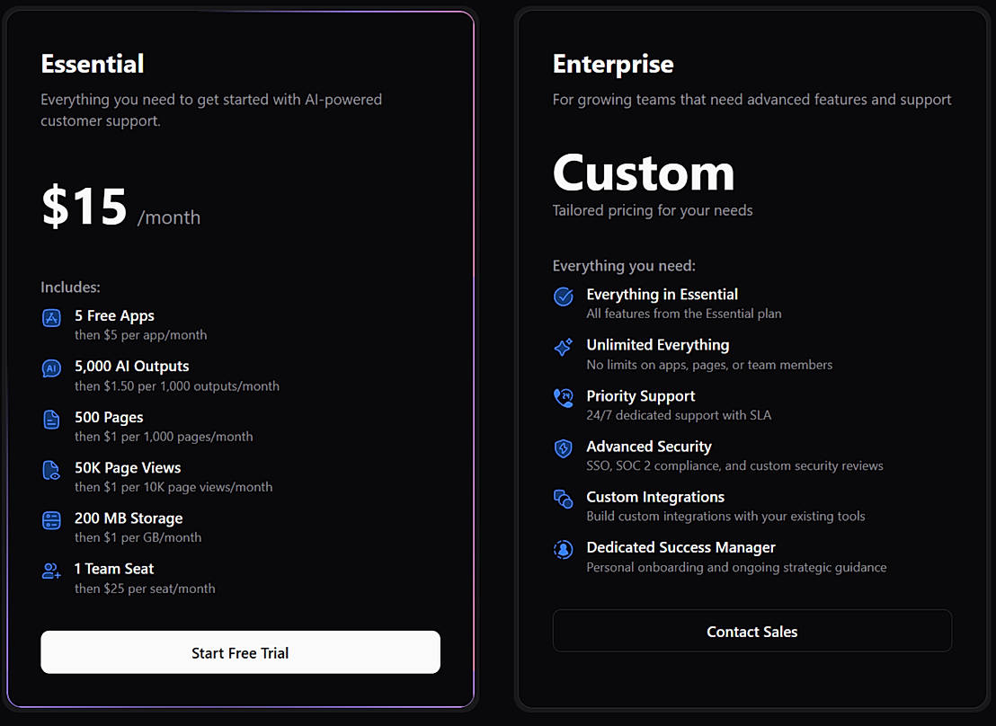 Pricing screenshot