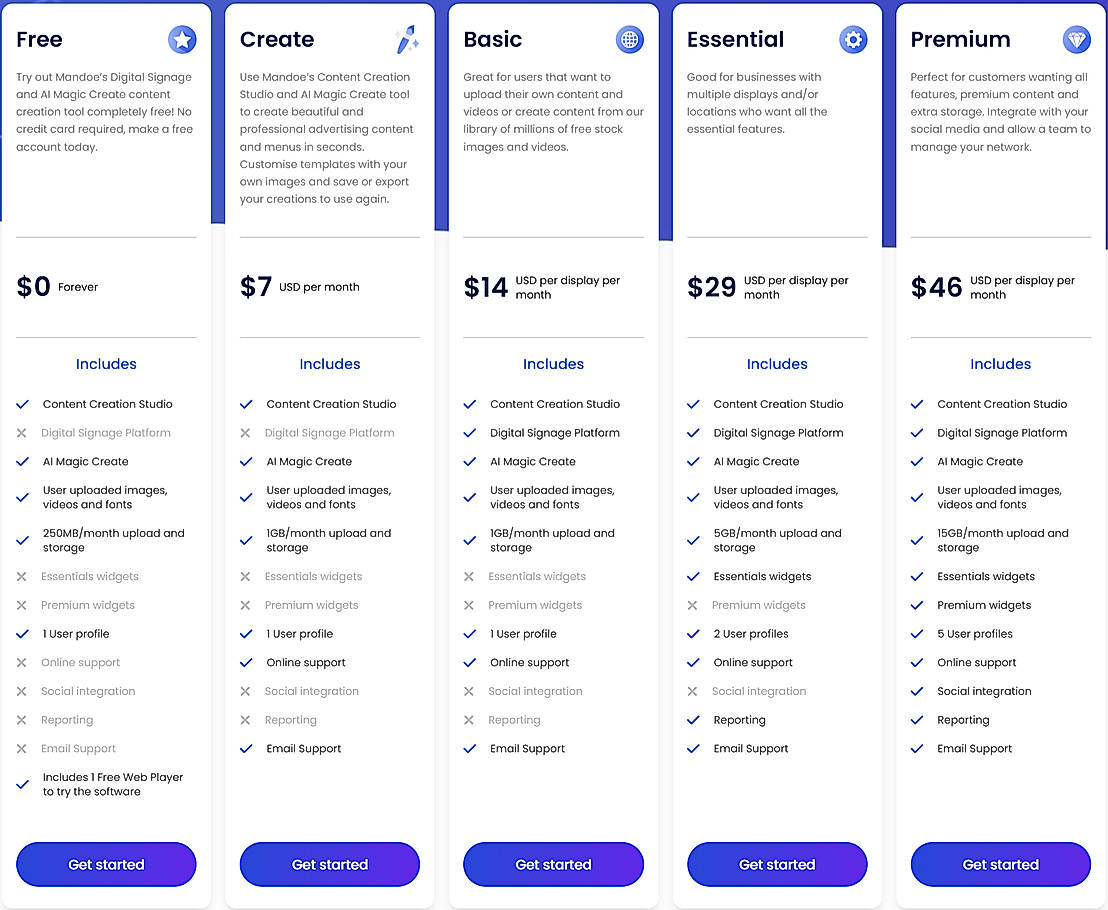 Pricing screenshot