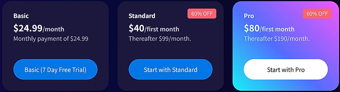 Pricing screenshot