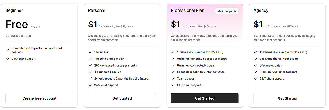 Pricing screenshot