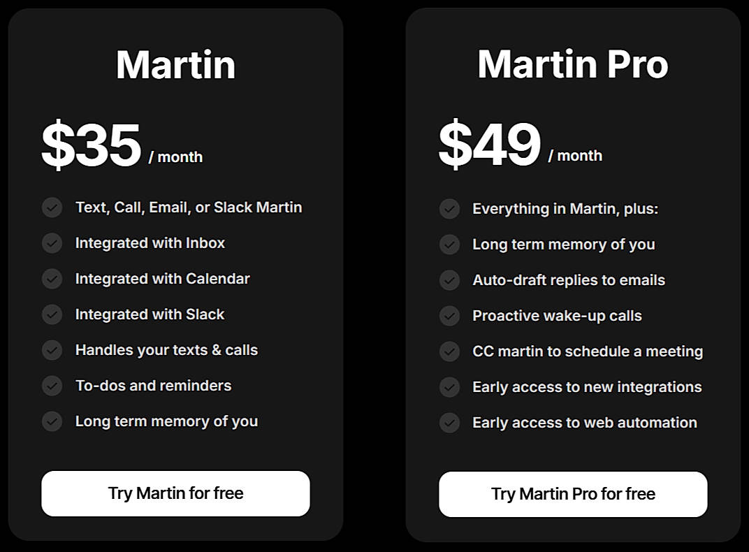 Pricing screenshot