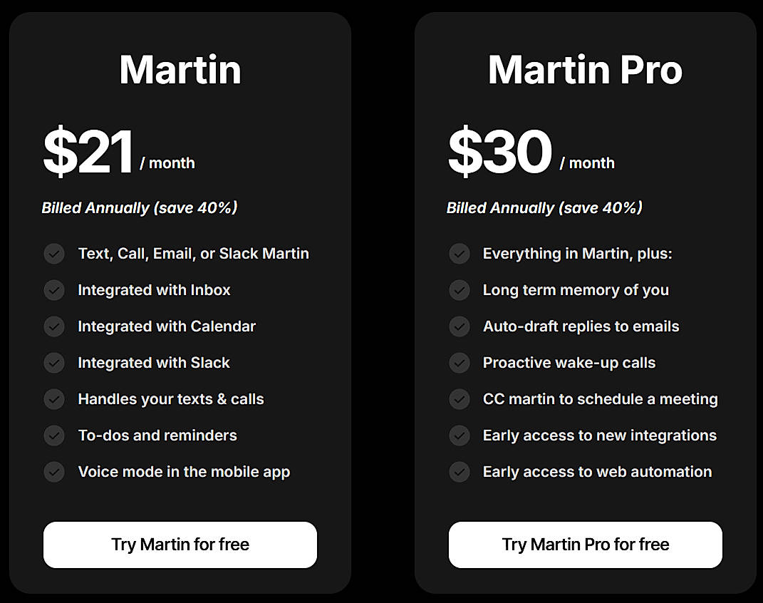 Pricing screenshot