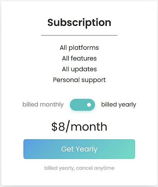Pricing screenshot