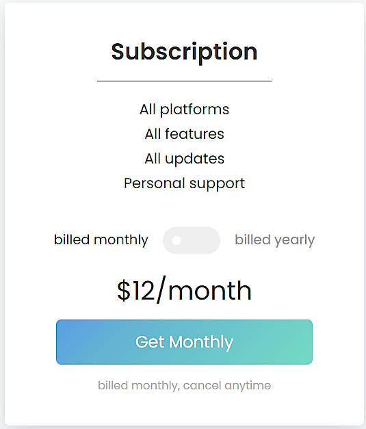 Pricing screenshot
