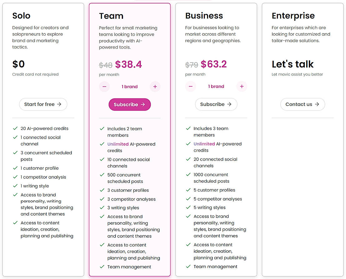 Pricing screenshot