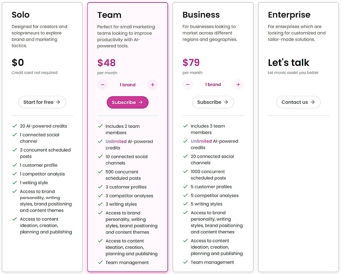 Pricing screenshot