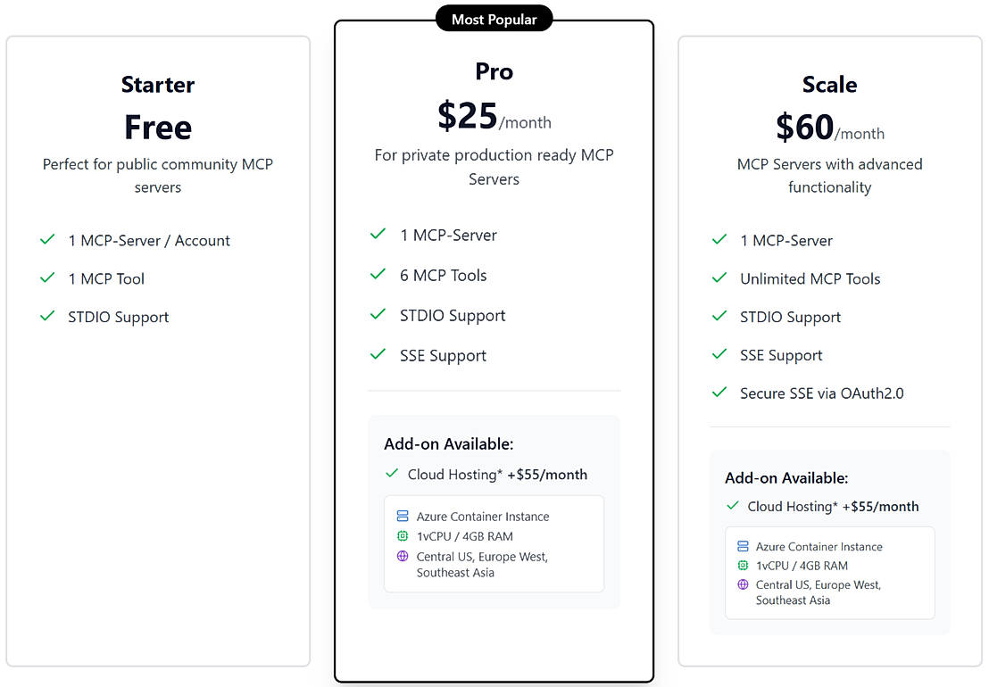 Pricing screenshot