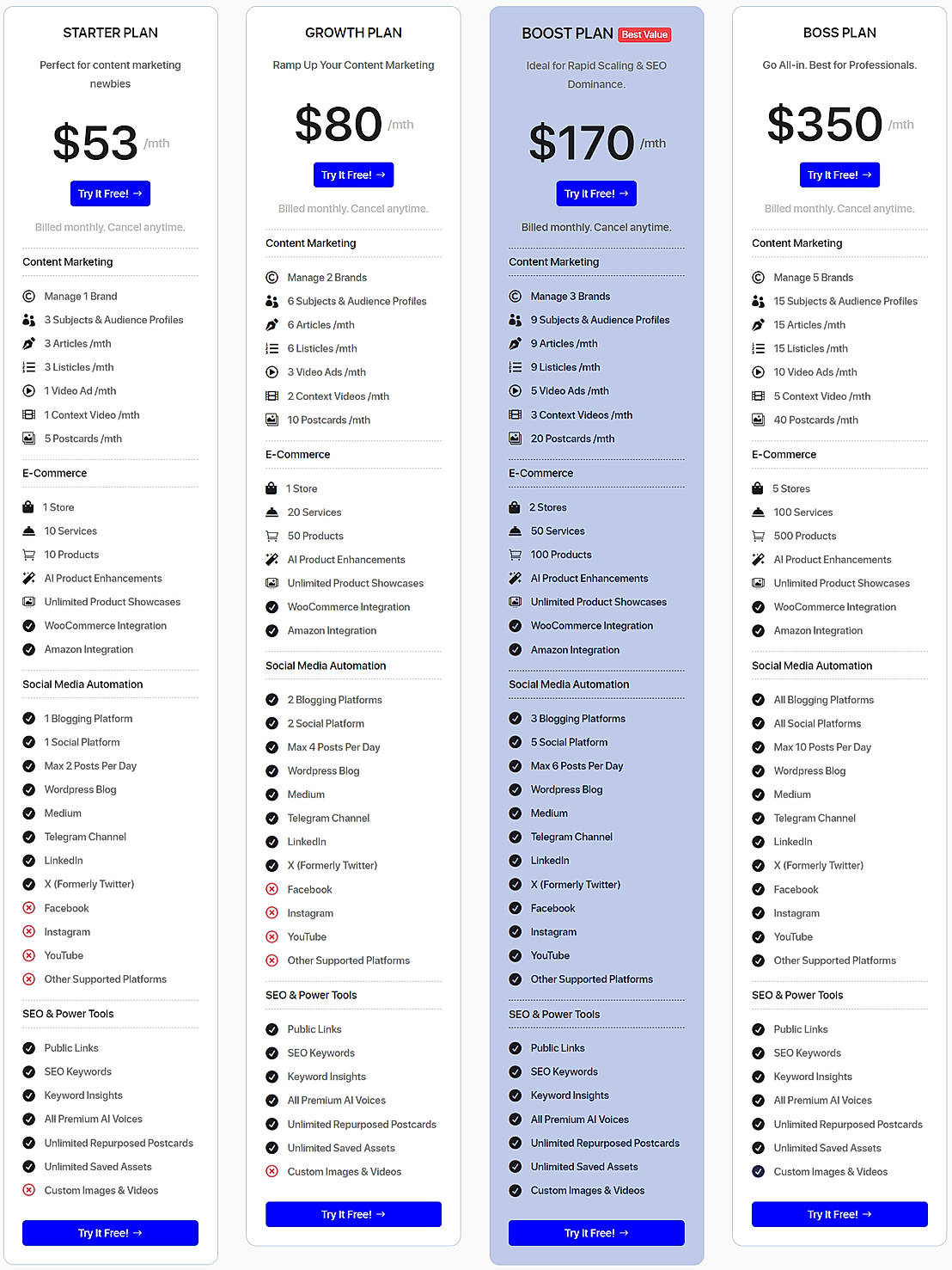 Pricing screenshot