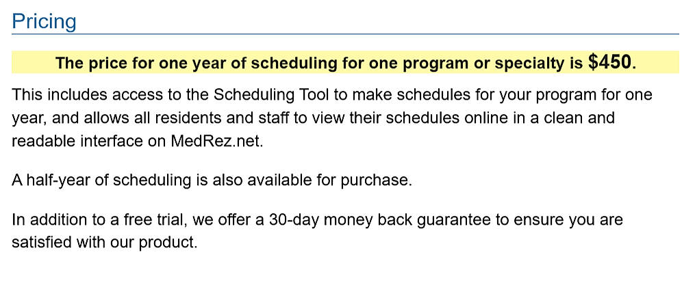 Pricing screenshot