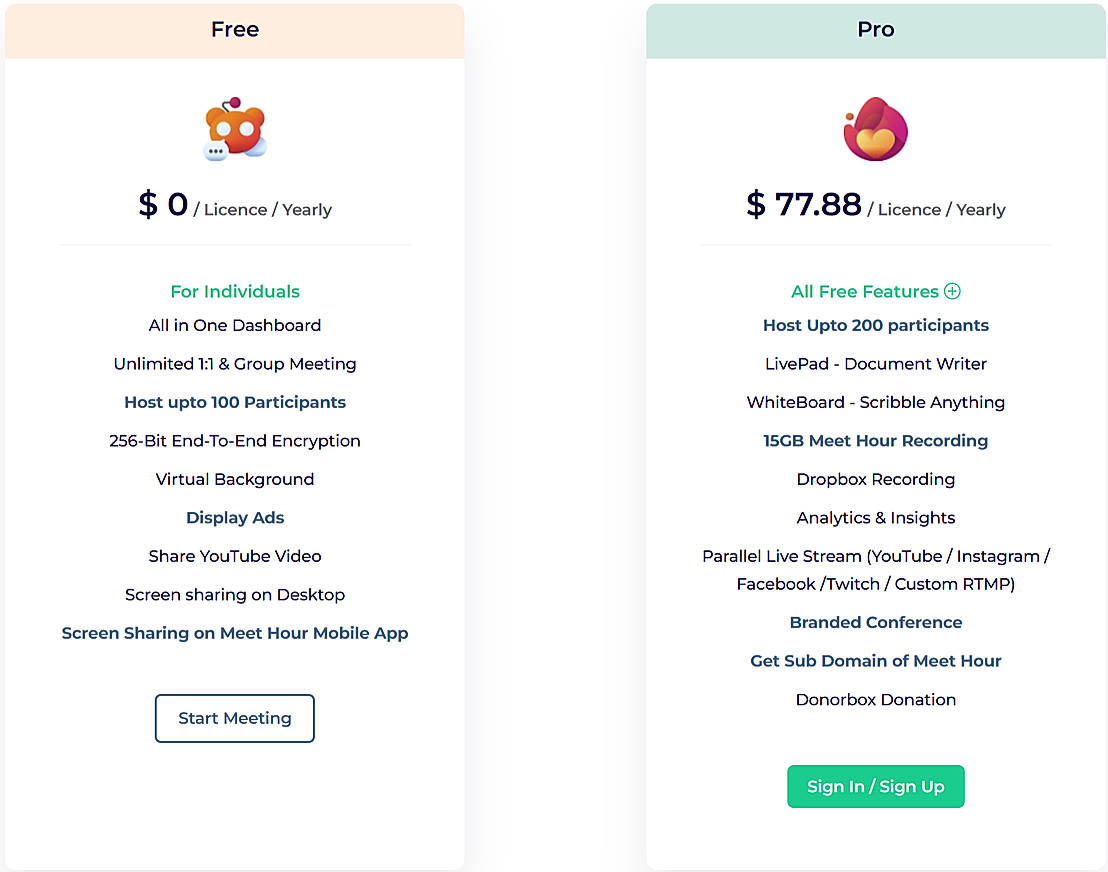 Pricing screenshot