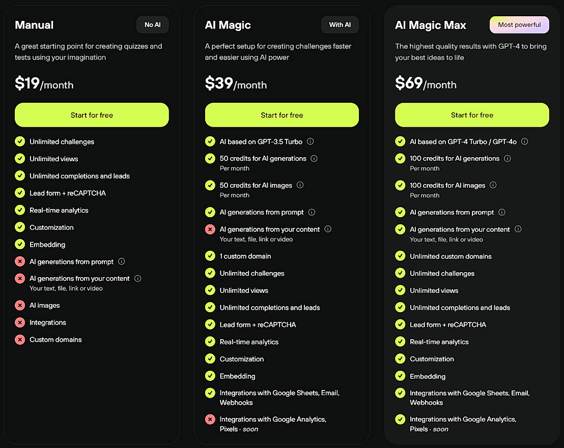 Pricing screenshot