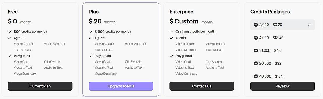 Pricing screenshot