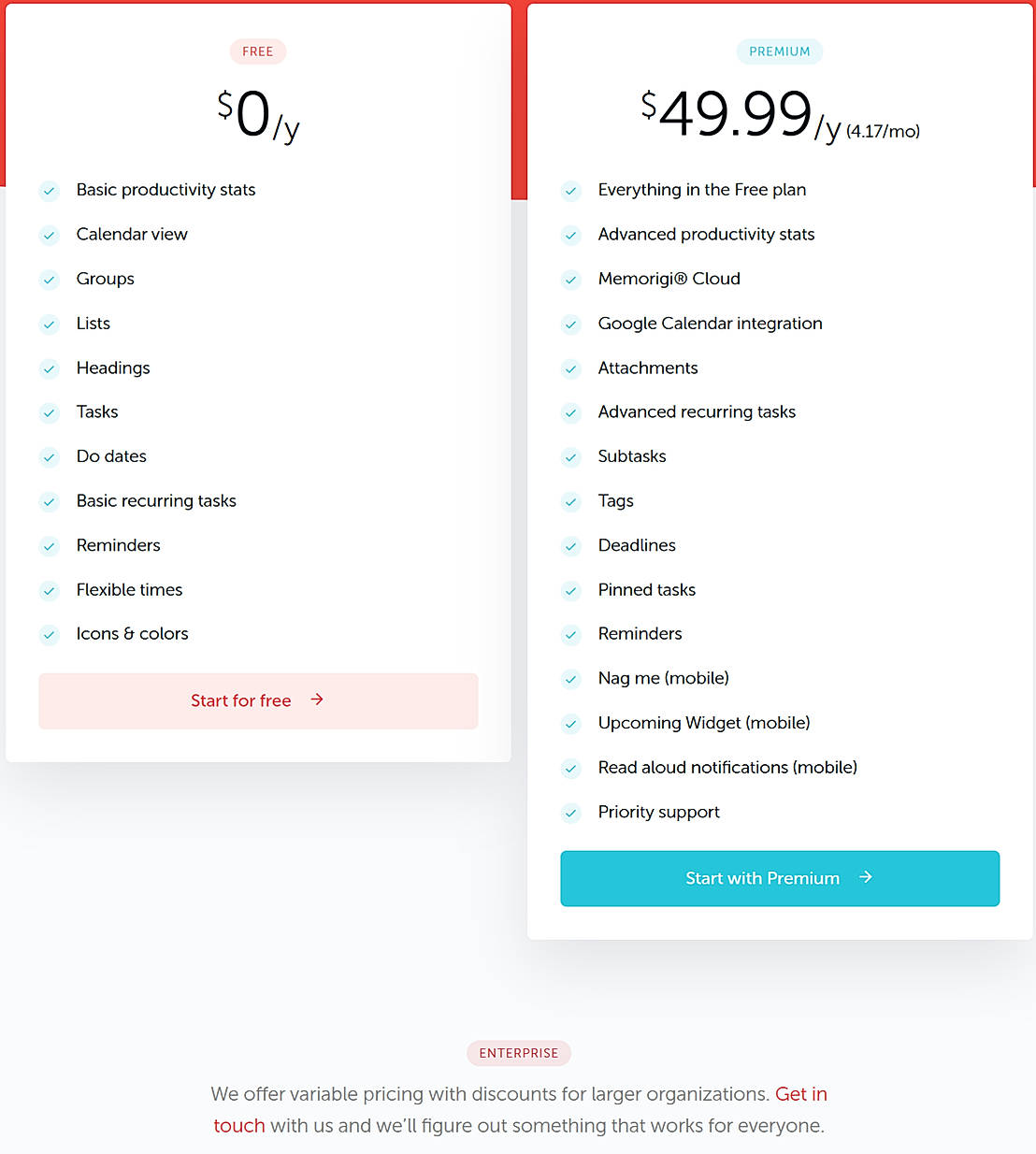 Pricing screenshot