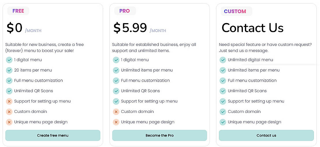 Pricing screenshot