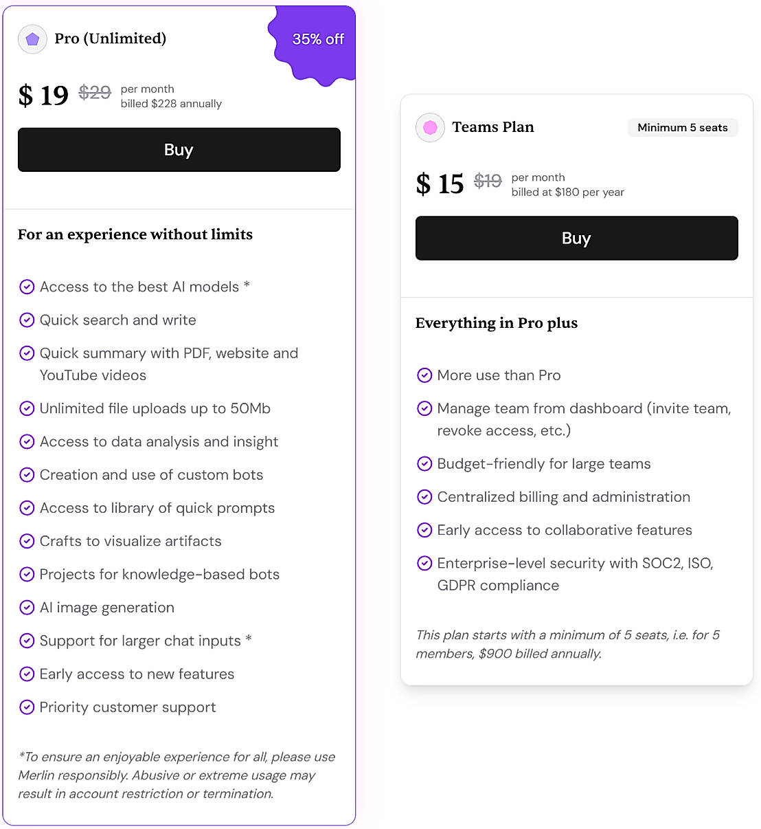 Pricing screenshot