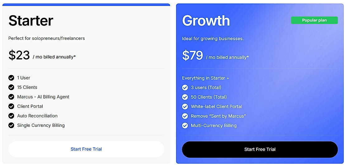 Pricing screenshot