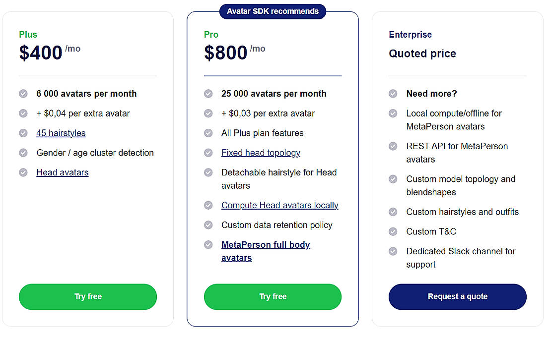 Pricing screenshot