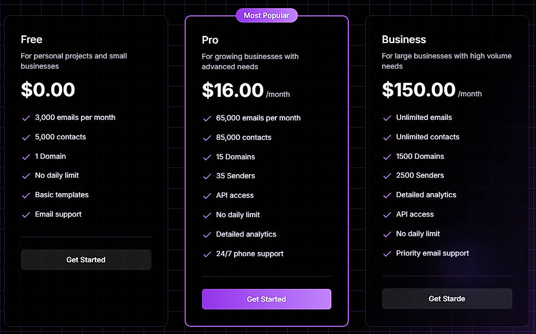 Pricing screenshot
