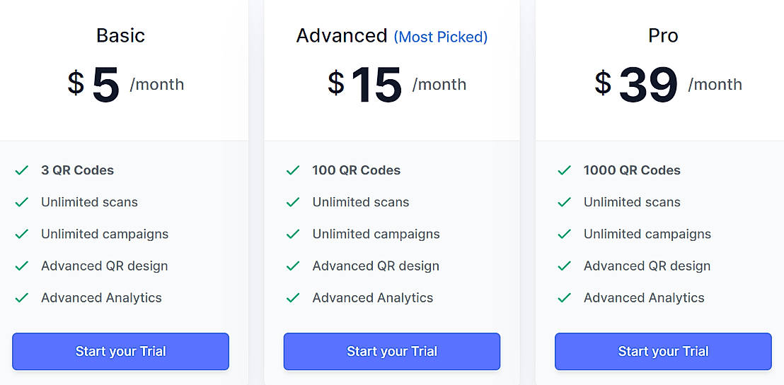 Pricing screenshot