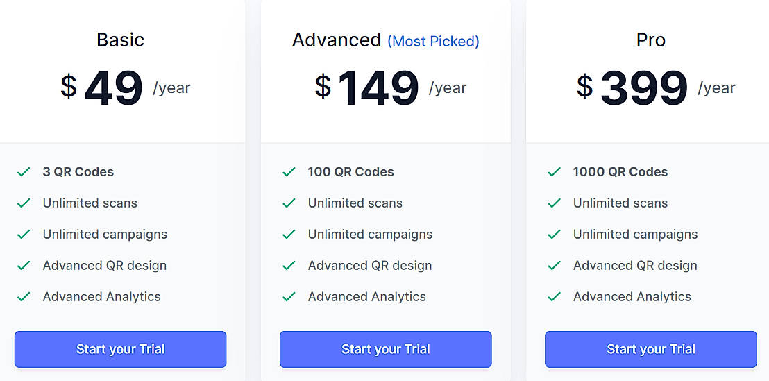Pricing screenshot