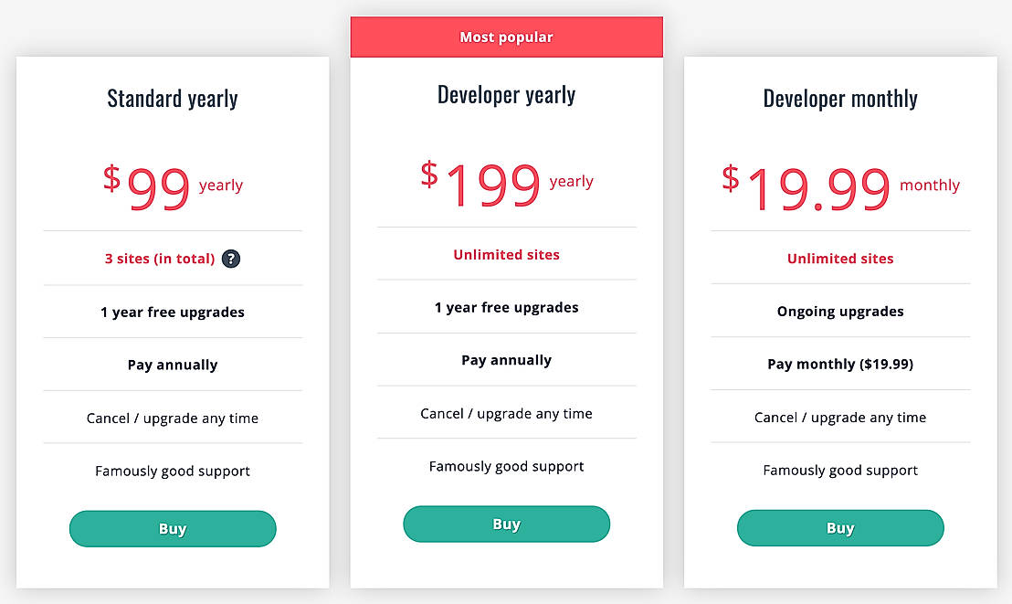 Pricing screenshot