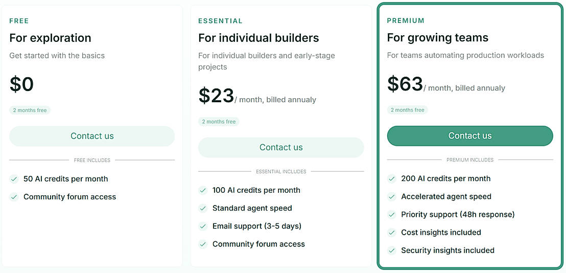 Pricing screenshot