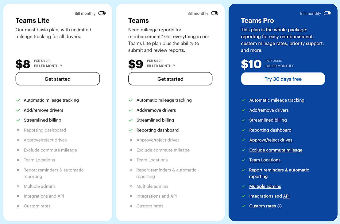 Pricing screenshot